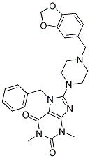 7-BENZYL-1,3-DIMETHYL-8-(4-(3,4-METHYLENEDIOXYBENZYL)PIPERAZIN-1-YL)-3,7-DIHYDRO-1H-PURINE-2,6-DIONE Struktur