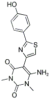 6-AMINO-5-[2-(4-HYDROXYPHENYL)-1,3-THIAZOL-4-YL]-1,3-DIMETHYLPYRIMIDINE-2,4(1H,3H)-DIONE Struktur