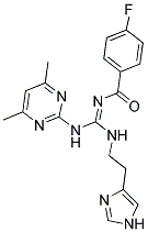 N-((1E)-[(4,6-DIMETHYLPYRIMIDIN-2-YL)AMINO]{[2-(1H-IMIDAZOL-4-YL)ETHYL]AMINO}METHYLENE)-4-FLUOROBENZAMIDE Struktur