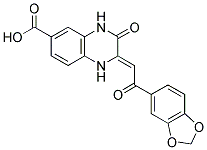 2-[2-BENZO[1,3]DIOXOL-5-YL-2-OXO-ETH-(Z)-YLIDENE]-3-OXO-1,2,3,4-TETRAHYDRO-QUINOXALINE-6-CARBOXYLIC ACID Struktur