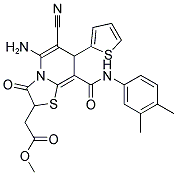 METHYL 2-[5-AMINO-6-CYANO-8-[(3,4-DIMETHYLANILINO)CARBONYL]-3-OXO-7-(2-THIENYL)-2,3-DIHYDRO-7H-[1,3]THIAZOLO[3,2-A]PYRIDIN-2-YL]ACETATE Struktur