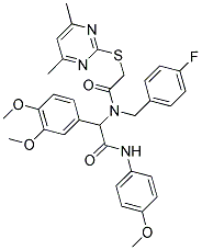 2-(3,4-DIMETHOXYPHENYL)-2-(2-(4,6-DIMETHYLPYRIMIDIN-2-YLTHIO)-N-(4-FLUOROBENZYL)ACETAMIDO)-N-(4-METHOXYPHENYL)ACETAMIDE Struktur