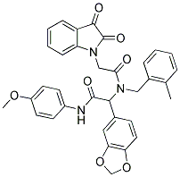 2-(BENZO[D][1,3]DIOXOL-5-YL)-2-(2-(2,3-DIOXOINDOLIN-1-YL)-N-(2-METHYLBENZYL)ACETAMIDO)-N-(4-METHOXYPHENYL)ACETAMIDE Struktur