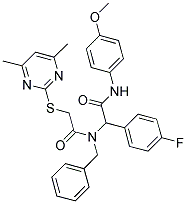 N-BENZYL-2-(4,6-DIMETHYLPYRIMIDIN-2-YLTHIO)-N-(1-(4-FLUOROPHENYL)-2-(4-METHOXYPHENYLAMINO)-2-OXOETHYL)ACETAMIDE Struktur