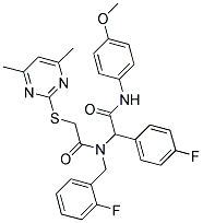 2-(4,6-DIMETHYLPYRIMIDIN-2-YLTHIO)-N-(2-FLUOROBENZYL)-N-(1-(4-FLUOROPHENYL)-2-(4-METHOXYPHENYLAMINO)-2-OXOETHYL)ACETAMIDE Struktur