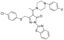 (Z)-1-(BENZO[D]THIAZOL-2-YL)-3-((4-CHLOROPHENYLTHIO)METHYL)-4-(1-(4-(4-FLUOROPHENYL)PIPERAZIN-1-YL)ETHYLIDENE)-1H-PYRAZOL-5(4H)-ONE Struktur