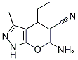 6-AMINO-4-ETHYL-3-METHYL-1,4-DIHYDROPYRANO[2,3-C]PYRAZOLE-5-CARBONITRILE Struktur