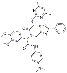 2-(3,4-DIMETHOXYPHENYL)-N-(4-(DIMETHYLAMINO)PHENYL)-2-(2-(4,6-DIMETHYLPYRIMIDIN-2-YLTHIO)-N-((4-PHENYLTHIAZOL-2-YL)METHYL)ACETAMIDO)ACETAMIDE Struktur