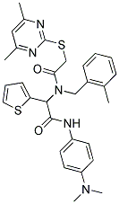 N-(4-(DIMETHYLAMINO)PHENYL)-2-(2-(4,6-DIMETHYLPYRIMIDIN-2-YLTHIO)-N-(2-METHYLBENZYL)ACETAMIDO)-2-(THIOPHEN-2-YL)ACETAMIDE Struktur