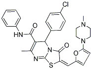 (E)-5-(4-CHLOROPHENYL)-7-METHYL-2-((5-(4-METHYLPIPERAZIN-1-YL)FURAN-2-YL)METHYLENE)-3-OXO-N-PHENYL-3,5-DIHYDRO-2H-THIAZOLO[3,2-A]PYRIMIDINE-6-CARBOXAMIDE Struktur