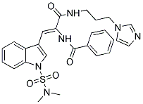 (Z)-N-(3-(3-(1H-IMIDAZOL-1-YL)PROPYLAMINO)-1-(1-(N,N-DIMETHYLSULFAMOYL)-1H-INDOL-3-YL)-3-OXOPROP-1-EN-2-YL)BENZAMIDE Struktur