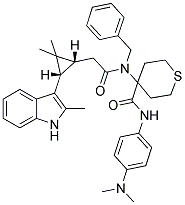 4-(N-BENZYL-2-((1R,3S)-2,2-DIMETHYL-3-(2-METHYL-1H-INDOL-3-YL)CYCLOPROPYL)ACETAMIDO)-N-(4-(DIMETHYLAMINO)PHENYL)-TETRAHYDRO-2H-THIOPYRAN-4-CARBOXAMIDE Struktur