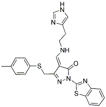 (Z)-4-((2-(1H-IMIDAZOL-4-YL)ETHYLAMINO)METHYLENE)-1-(BENZO[D]THIAZOL-2-YL)-3-(P-TOLYLTHIOMETHYL)-1H-PYRAZOL-5(4H)-ONE Struktur