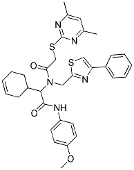 2-(CYCLOHEX-3-ENYL)-2-(2-(4,6-DIMETHYLPYRIMIDIN-2-YLTHIO)-N-((4-PHENYLTHIAZOL-2-YL)METHYL)ACETAMIDO)-N-(4-METHOXYPHENYL)ACETAMIDE Struktur