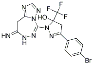 3-(4-BROMOPHENYL)-1-(8-IMINO-8,9-DIHYDRO-7H-[1,2,4]TRIAZOLO[1,5-D][1,2,4]TRIAZEPIN-5-YL)-5-(TRIFLUOROMETHYL)-4,5-DIHYDRO-1H-PYRAZOL-5-OL Struktur