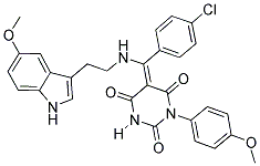 (E)-5-((4-CHLOROPHENYL)(2-(5-METHOXY-1H-INDOL-3-YL)ETHYLAMINO)METHYLENE)-1-(4-METHOXYPHENYL)PYRIMIDINE-2,4,6(1H,3H,5H)-TRIONE Struktur