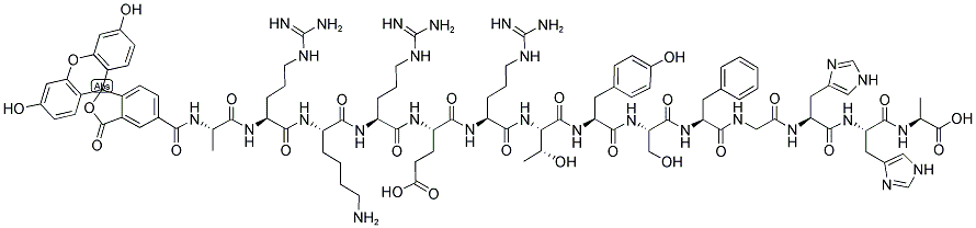 5-FAM-ALA-ARG-LYS-ARG-GLU-ARG-THR-TYR-SER-PHE-GLY-HIS-HIS-ALA-OH