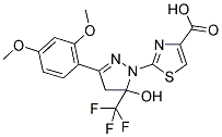 2-[3-(2,4-DIMETHOXYPHENYL)-5-HYDROXY-5-(TRIFLUOROMETHYL)-4,5-DIHYDRO-1H-PYRAZOL-1-YL]-1,3-THIAZOLE-4-CARBOXYLIC ACID Struktur