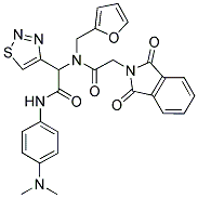 N-(4-(DIMETHYLAMINO)PHENYL)-2-(2-(1,3-DIOXOISOINDOLIN-2-YL)-N-(FURAN-2-YLMETHYL)ACETAMIDO)-2-(1,2,3-THIADIAZOL-4-YL)ACETAMIDE Struktur