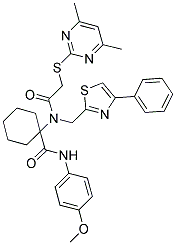 1-(2-(4,6-DIMETHYLPYRIMIDIN-2-YLTHIO)-N-((4-PHENYLTHIAZOL-2-YL)METHYL)ACETAMIDO)-N-(4-METHOXYPHENYL)CYCLOHEXANECARBOXAMIDE Struktur