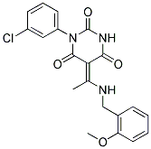 (5E)-1-(3-CHLOROPHENYL)-5-{1-[(2-METHOXYBENZYL)AMINO]ETHYLIDENE}PYRIMIDINE-2,4,6(1H,3H,5H)-TRIONE Struktur