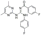 N-{(1E)-[(4,6-DIMETHYLPYRIMIDIN-2-YL)AMINO][(4-FLUOROPHENYL)AMINO]METHYLENE}-4-FLUOROBENZAMIDE Struktur