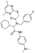 2-(CYCLOHEX-3-ENYL)-N-(4-(DIMETHYLAMINO)PHENYL)-2-(2-(4,6-DIMETHYLPYRIMIDIN-2-YLTHIO)-N-(4-FLUOROBENZYL)ACETAMIDO)ACETAMIDE Struktur