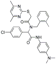 2-(4-CHLOROPHENYL)-N-(4-(DIMETHYLAMINO)PHENYL)-2-(2-(4,6-DIMETHYLPYRIMIDIN-2-YLTHIO)-N-(2-METHYLBENZYL)ACETAMIDO)ACETAMIDE Struktur