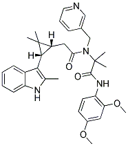 N-(2,4-DIMETHOXYPHENYL)-2-(2-((1R,3S)-2,2-DIMETHYL-3-(2-METHYL-1H-INDOL-3-YL)CYCLOPROPYL)-N-(PYRIDIN-3-YLMETHYL)ACETAMIDO)-2-METHYLPROPANAMIDE Struktur