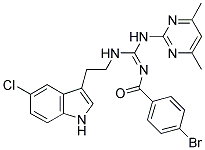 (E)-4-BROMO-N-((2-(5-CHLORO-1H-INDOL-3-YL)ETHYLAMINO)(4,6-DIMETHYLPYRIMIDIN-2-YLAMINO)METHYLENE)BENZAMIDE Struktur