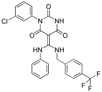 (Z)-1-(3-CHLOROPHENYL)-5-((PHENYLAMINO)(4-(TRIFLUOROMETHYL)BENZYLAMINO)METHYLENE)PYRIMIDINE-2,4,6(1H,3H,5H)-TRIONE Struktur