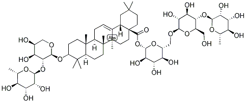 OLEANOLIC ACID-3-O-ALPHA-L-RHAMNOPYRANOSYL (1->2)-ALPHA-L-ARABINOPYRANOSYL-28-O-ALPHA-L-RHAMNOPYRANOSYL-(1->4)-BETA-D-GLUCOPYRANOSYL (1->6)-BETA-D-GLUCOPYRANOSYL ESTER Struktur