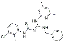 (Z)-1-((BENZYLAMINO)(4,6-DIMETHYLPYRIMIDIN-2-YLAMINO)METHYLENE)-3-(3-CHLORO-2-METHYLPHENYL)THIOUREA Struktur