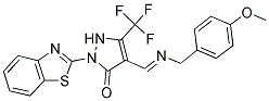 2-(1,3-BENZOTHIAZOL-2-YL)-4-{(E)-[(4-METHOXYBENZYL)IMINO]METHYL}-5-(TRIFLUOROMETHYL)-1,2-DIHYDRO-3H-PYRAZOL-3-ONE Struktur