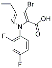 4-BROMO-1-(2,4-DIFLUOROPHENYL)-3-ETHYL-1H-PYRAZOLE-5-CARBOXYLIC ACID Struktur