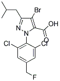 4-BROMO-1-[2,6-DICHLORO-4-(FLUOROMETHYL)PHENYL]-3-(2-METHYLPROPYL)-1H-PYRAZOLE-5-CARBOXYLIC ACID Struktur