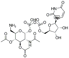 UDP-2-ACETAMIDO-3,4-DI-O-ACETYL-6''-AMINO-2'',6''-DI-DEOXY-ALPHA-D-GLUCOPYRANOSYL DIPHOSPHATE Struktur