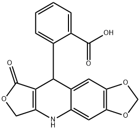 2-(8-OXO-5,6,8,9-TETRAHYDRO[1,3]DIOXOLO[4,5-G]FURO[3,4-B]QUINOLIN-9-YL)BENZENECARBOXYLIC ACID Struktur