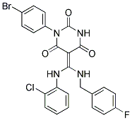 (Z)-1-(4-BROMOPHENYL)-5-((2-CHLOROPHENYLAMINO)(4-FLUOROBENZYLAMINO)METHYLENE)PYRIMIDINE-2,4,6(1H,3H,5H)-TRIONE Struktur