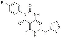 (5E)-1-(4-BROMOPHENYL)-5-(1-{[2-(1H-IMIDAZOL-5-YL)ETHYL]AMINO}ETHYLIDENE)PYRIMIDINE-2,4,6(1H,3H,5H)-TRIONE Struktur