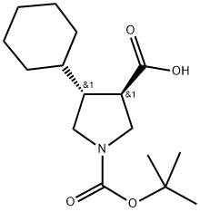 BOC-(+/-)-TRANS-4-CYCLOHEXYL-PYRROLIDINE-3-CARBOXYLIC ACID Struktur