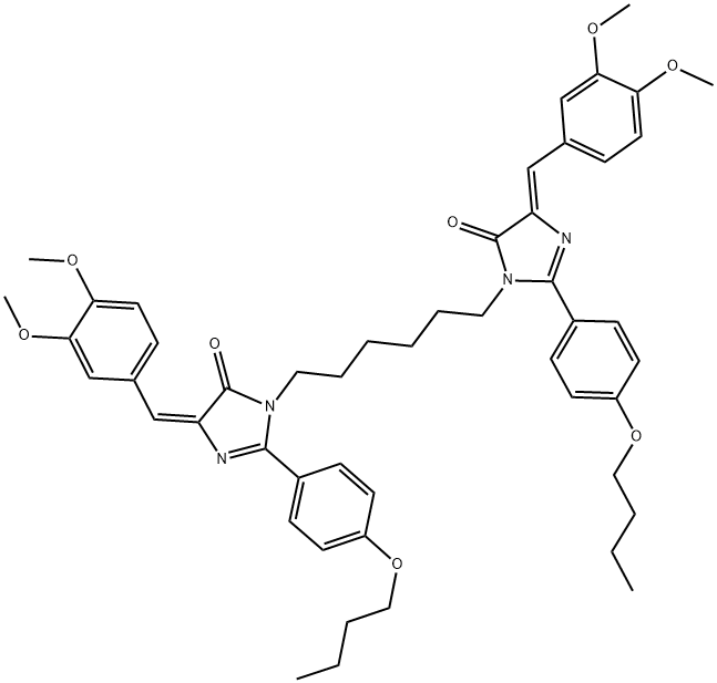 (Z)-2-(4-BUTOXYPHENYL)-1-(6-((E)-2-(4-BUTOXYPHENYL)-4-(3,4-DIMETHOXYBENZYLIDENE)-5-OXO-4,5-DIHYDROIMIDAZOL-1-YL)HEXYL)-4-(3,4-DIMETHOXYBENZYLIDENE)-1H-IMIDAZOL-5(4H)-ONE Struktur