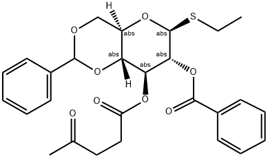 ETHYL 2-O-BENZOYL-4,6-O-BENZYLIDENE-3-O-(4-OXOPENTANOATE)-1-THIO-BETA-D-GLUCOPYRANOSIDE Struktur