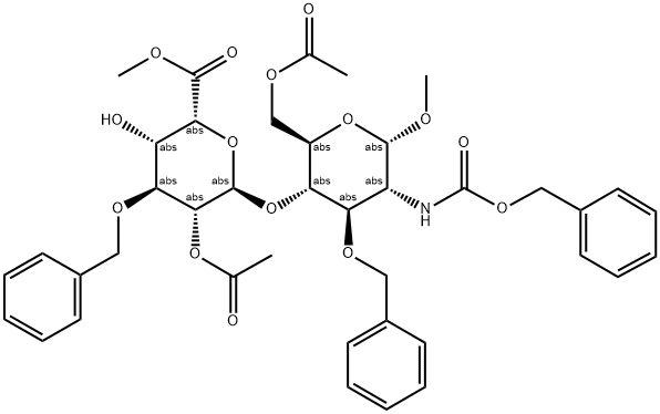 METHYL (METHYL 2-O-ACETYL-3-O-BENZYL-ALPHA-L-IDOPYRANOSYLURONATE)(1-4)-6-O-ACETYL-3-O-BENZYL-2-BENZYLOXYCARBONYLAMINO-2-DEOXY-ALPHA-D-GLUCOPYRANOSIDE Struktur