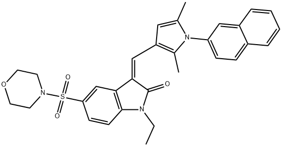 (Z)-3-((2,5-DIMETHYL-1-(NAPHTHALEN-2-YL)-1H-PYRROL-3-YL)METHYLENE)-1-ETHYL-5-(MORPHOLINOSULFONYL)INDOLIN-2-ONE Structure