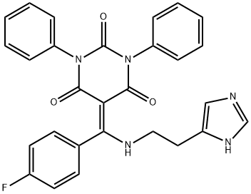 5-((4-FLUOROPHENYL){[2-(1H-IMIDAZOL-5-YL)ETHYL]AMINO}METHYLENE)-1,3-DIPHENYL-2,4,6(1H,3H,5H)-PYRIMIDINETRIONE Struktur