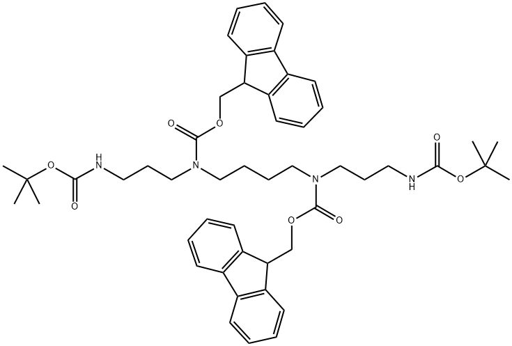 N1,N4-BIS-(TERT-BUTYLOXYCARBONYL)-N2,N3-BIS-(9-FLUORENYLMETHYLOXYCARBONYL)-1,5,10,14-TETRA-AZA-QUATRODECANE Struktur