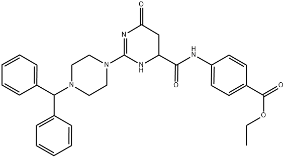 ETHYL 4-(2-(4-BENZHYDRYLPIPERAZIN-1-YL)-6-OXO-3,4,5,6-TETRAHYDROPYRIMIDINE-4-CARBOXAMIDO)BENZOATE Struktur