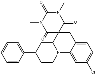 SPIRO[1,3-DIMETHYL-2,4,6(1H,3H,5H)-PYRIMIDINETRIONE-5,5'-(9'-CHLORO-3'-PHENYL-2',3',4',4A',5',6'-HEXAHYDRO-1'H-PYRIDO[1',2'-A']QUINOLINE)] Struktur