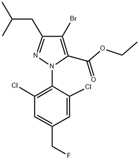 4-BROMO-1-[2,6-DICHLORO-4-(FLUOROMETHYL)PHENYL]-3-(2-METHYLPROPYL)-1H-PYRAZOLE-5-CARBOXYLIC ACID ETHYL ESTER Struktur